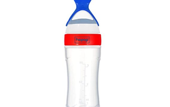 Hopop BPA Free Soft Squeezy Silicone Spoon Food Feeder for Feeding Semi Solids (Red Blue)