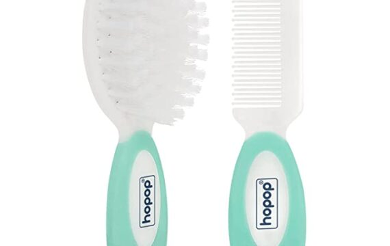 Hopop Soft Bristle Hair Brush & Rounded Teeth Comb Set for Baby (Green)