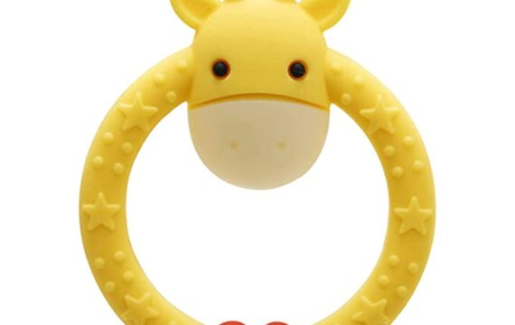 Hopop Baby Safe Soft Silicone Giraffe Ring Teether Suitable from 3 Months to 3 Years (Yellow)