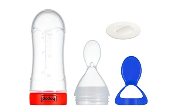 Hopop BPA Free Soft Squeezy Silicone Spoon Food Feeder for Feeding Semi Solids (Red Blue) - Image 5