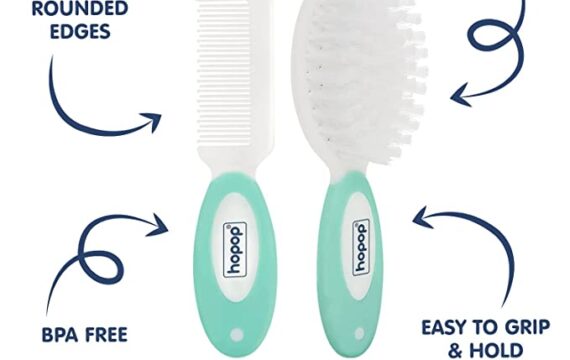 Hopop Soft Bristle Hair Brush & Rounded Teeth Comb Set for Baby (Green) - Image 2