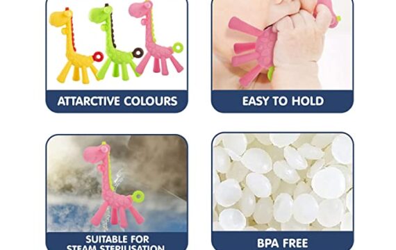 Hopop BPA Free, Flexible, Soft Silicone Giraffe Teether Suitable from 3 Months to 3 Years (Green) - Image 7