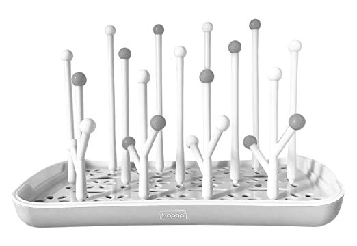 Hopop Portable & Compact Baby Bottle Drying Rack with Detachable Water Drip Tray, White, Holds Upto 6 Bottles and Accessories