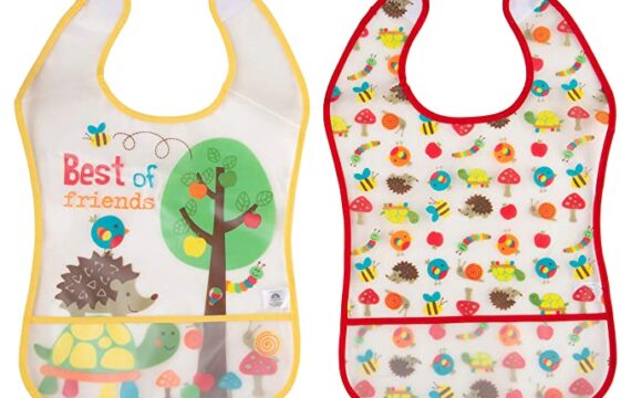 Hopop Plastic Waterproof Baby Bib with Food Catching Pocket | Plastic Bib for Feeding Infants & Toddlers, Big Size Pack of 2, Suitable from 6-24 Months (Big, Pack of 2, Best of Friends) - Image 2