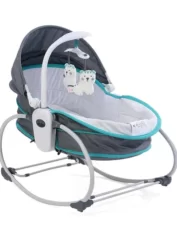 Mastela 5 in 1 Rocker cum Bassinet with Overhead Toy Bar - Grey Blueo