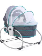 Mastela 5 in 1 Rocker cum Bassinet with Overhead Toy Bar - Grey Blueu