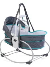 Mastela 5 in 1 Rocker cum Bassinet with Overhead Toy Bar - Grey Blueyrt