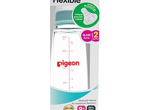 Pigeon Glass Feeding 240ml Bottle with Add Nipple, Large, Pale Blue