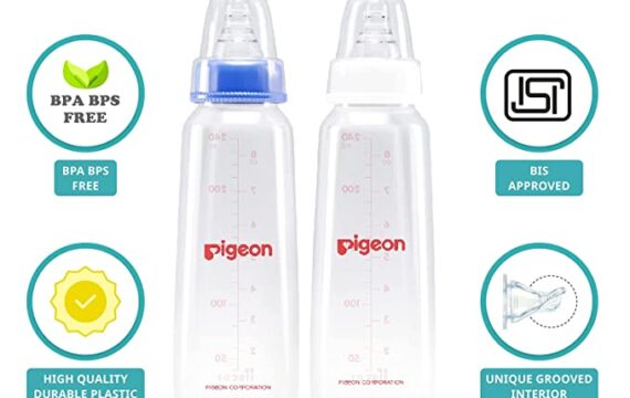 Pigeon Peristaltic Baby Nursing/ Feeding Bottle KPP Nipple L,For 9+ Month Babies,BPA Free,BPS Free,Blue and White,240 ml,Pack of 2