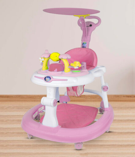 PINK BABY WALKER WITH SUN SHIELD