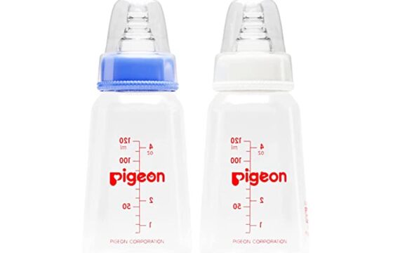 Pigeon Peristaltic Baby Nursing/Feeding Bottle KPP Nipple S,For 0+ Month Babies,BPA Free,BPS Free,Square Base,Blue and White,120 ml,Pack of 2 - Image 2