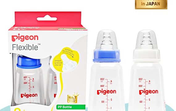 Pigeon Peristaltic Baby Nursing/Feeding Bottle KPP Nipple S,For 0+ Month Babies,BPA Free,BPS Free,Square Base,Blue and White,120 ml,Pack of 2 - Image 3