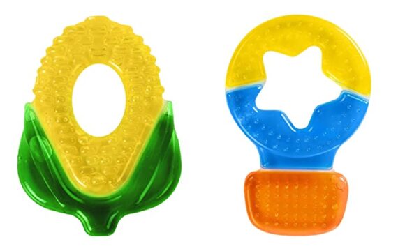 Hopop BPA Free, Multi Textured, Water Filled Cooling Teether (Pack of 2, Corn & Balloon)