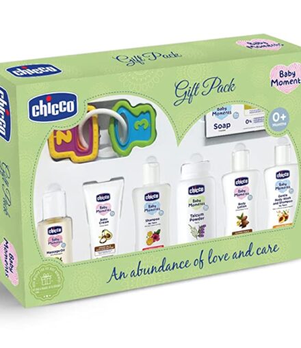 Chicco Baby Moments Delight Gift Pack Green, Ideal Baby Gift Sets for Baby Shower, Newborn Gifting, New Parents, Birthdays, New Advanced Formula with 0% Phenoxyethanol, 0m+ (8 Items)