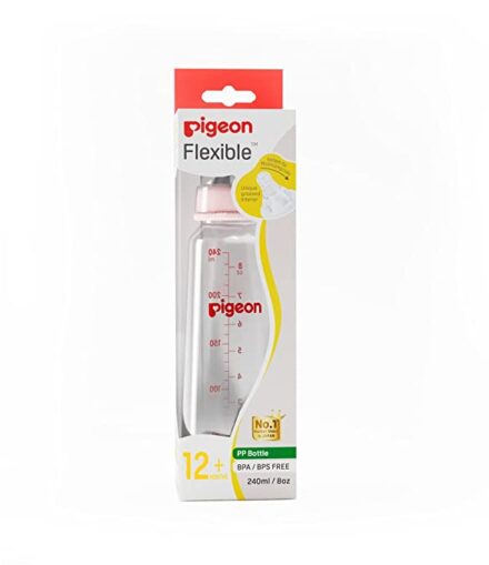 Pigeon Peristaltic Baby Nursing/Feeding Bottle KPP Nipple LL,for 12+ Month Babies,BPA Free,BPS Free,Square Base,Pink,240 ml