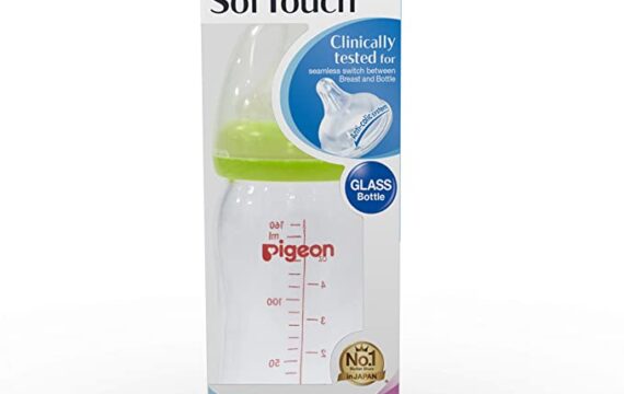 Pigeon Wide Neck Baby Feeding Bottle,with Plus Type Nipple,for 3+ Month Babies,Green,240 ml