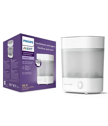 Avent Advanced Bottle Sterilizer Natural Steam Sterilization Baby Bottles Teats & Accessories - White