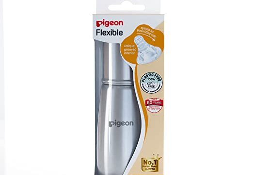 Pigeon Steel Feeding Baby Bottle, BPA Free Anti Colic Slim Neck Steel Feeding Bottle 220ml-Y Size