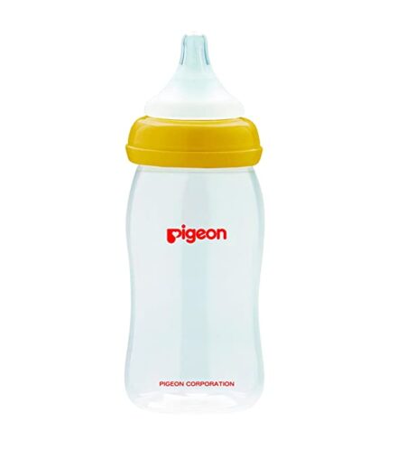 Pigeon Wide Neck Baby Feeding Bottle,With Plus Type Nipple,For 3+ Month Babies,Yellow,240 ml