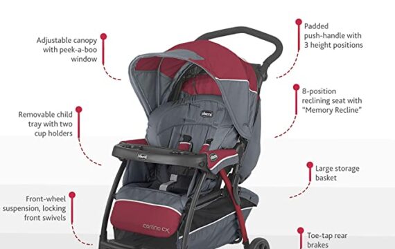 Chicco Cortina CX Stroller with 8-Reclining Positions, Pram for boys and girls, For babies 0-4 years (Lava, Red) Material : Polyester - Image 2