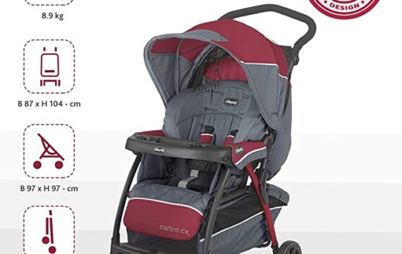 Chicco Cortina CX Stroller with 8-Reclining Positions, Pram for boys and girls, For babies 0-4 years (Lava, Red) Material : Polyester - Image 3