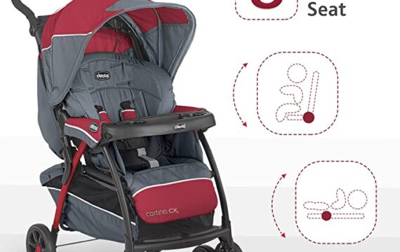 Chicco Cortina CX Stroller with 8-Reclining Positions, Pram for boys and girls, For babies 0-4 years (Lava, Red) Material : Polyester - Image 4