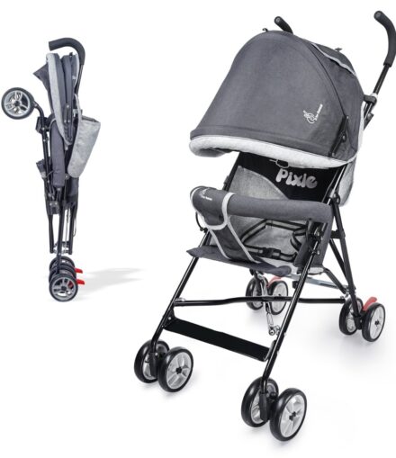 Pixie Buggy Stroller - Easy to Fold & Store, UV Sun Protection Conopy, Rear Brakes, Storage bag
