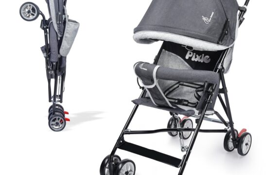 Pixie Buggy Stroller - Easy to Fold & Store, UV Sun Protection Conopy, Rear Brakes, Storage bag