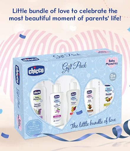 Chicco Baby Moments Essential Gift Pack Blue, Ideal Baby Gift Sets for Baby Shower, Newborn Gifting, New Parents, Birthdays, New Advanced Formula with 0% Phenoxyethanol, 0m+ (5 Items)