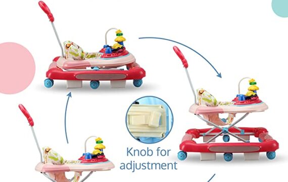 Luv Lap LuvLap Comfy Baby Walker & Rocker with Parental Push Handle, Anti Fall, Anti Skid Mechanism, Height Adjustable with Light, Rattle & Musical Toys, Cushioned Walker for Baby 6-18months (Pink) - Image 6
