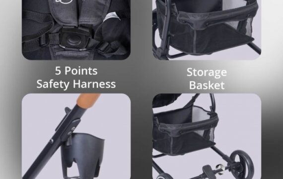 Paradise Stroller - 2 in 1 Baby Stroller Cum Carry Cot, 3 Position Recline System, Canopy - Image 4