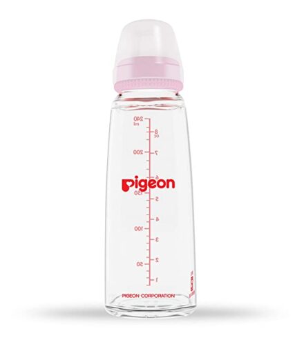Pigeon Flexible Glass Nursing/Feeding Bottle With Added Nipple L,For 9+ Month Babies,Borosilicate Nursing/Feeding Bottle for Babies,BPA Free,BPS Free, Pink,240 ml