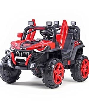 Jeep | 12V Rechargeable Jeep| Battery Operated Ride on Jeep to Drive for 1-6 Years Kids| Boys| Girls| Children with Music| Light and Remote Control System - Red
